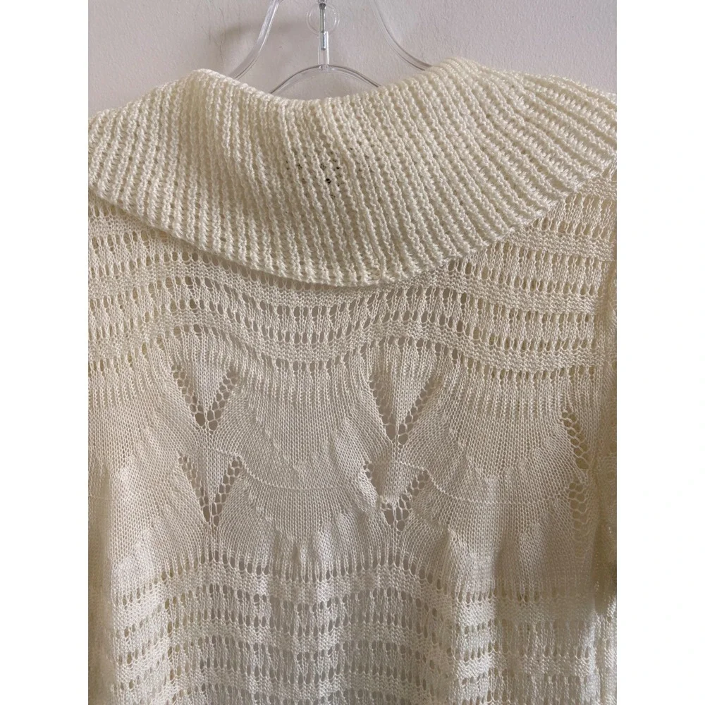 Absolutely Famous Ivory Pointelle Knit Open Front Cardigan Ruffle Hem XL